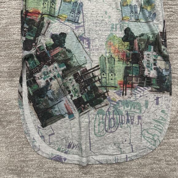 Iroah Dress Womens XS Gray Cityscape Graphic T Shirt Midi Pockets Art Print USA - Picture 4 of 13